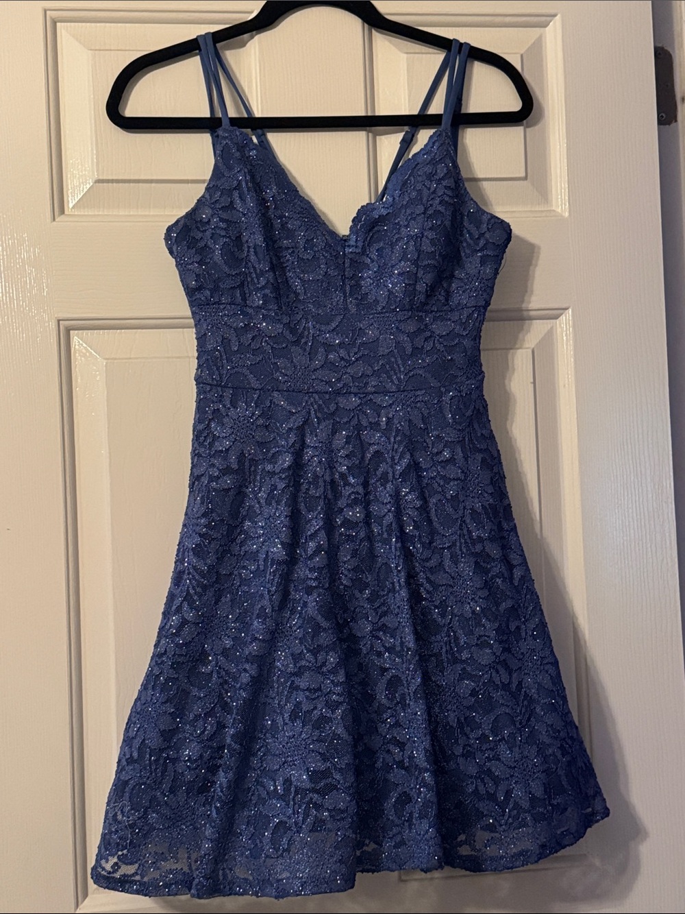 Teeze Me Sparkling Lace Mini Dress in Blue